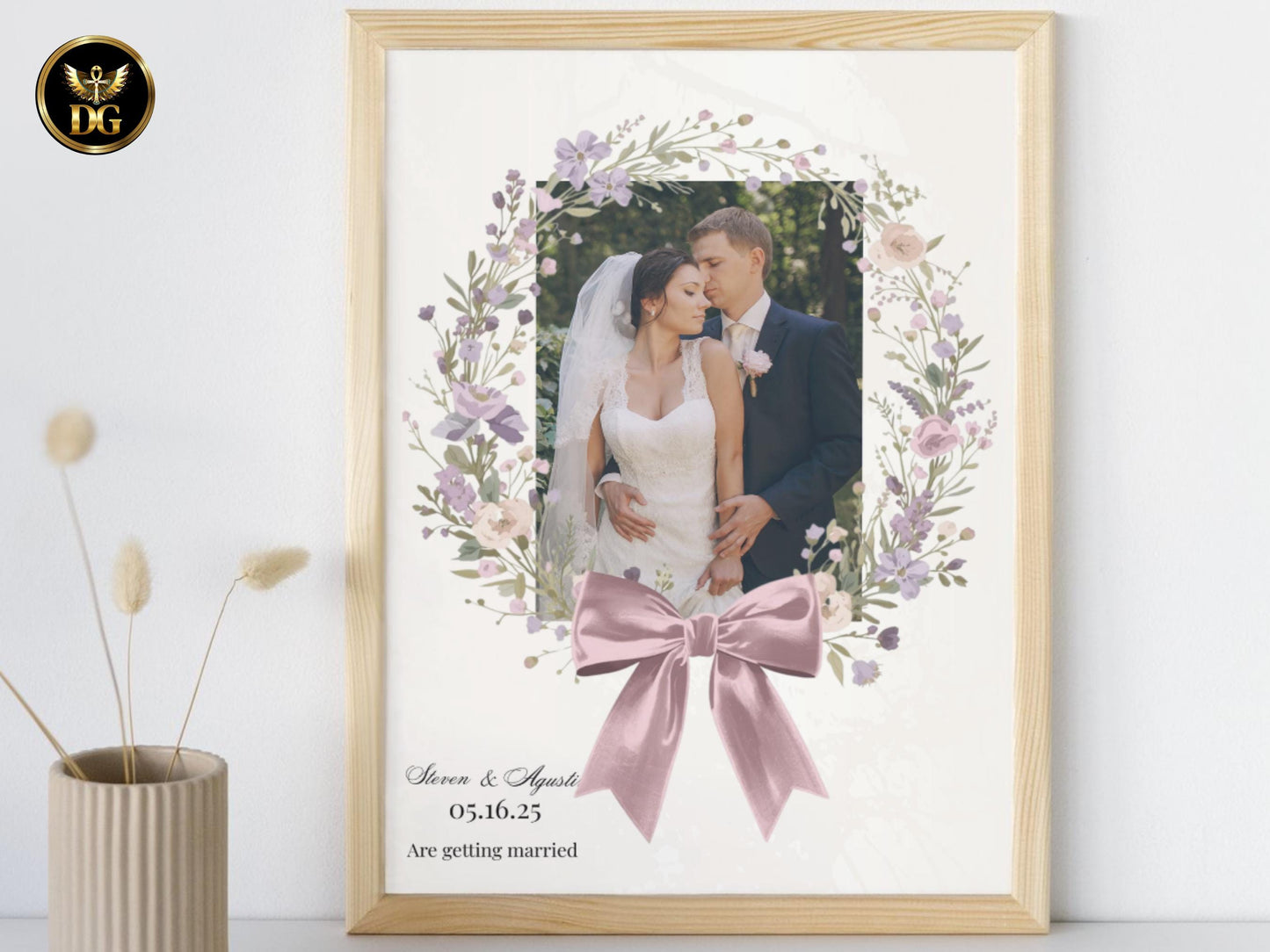 Lavender & Rose Wreath Wedding Invitation Suite | Editable Canva Botanical Invitation | Romantic Purple Floral Wedding Set