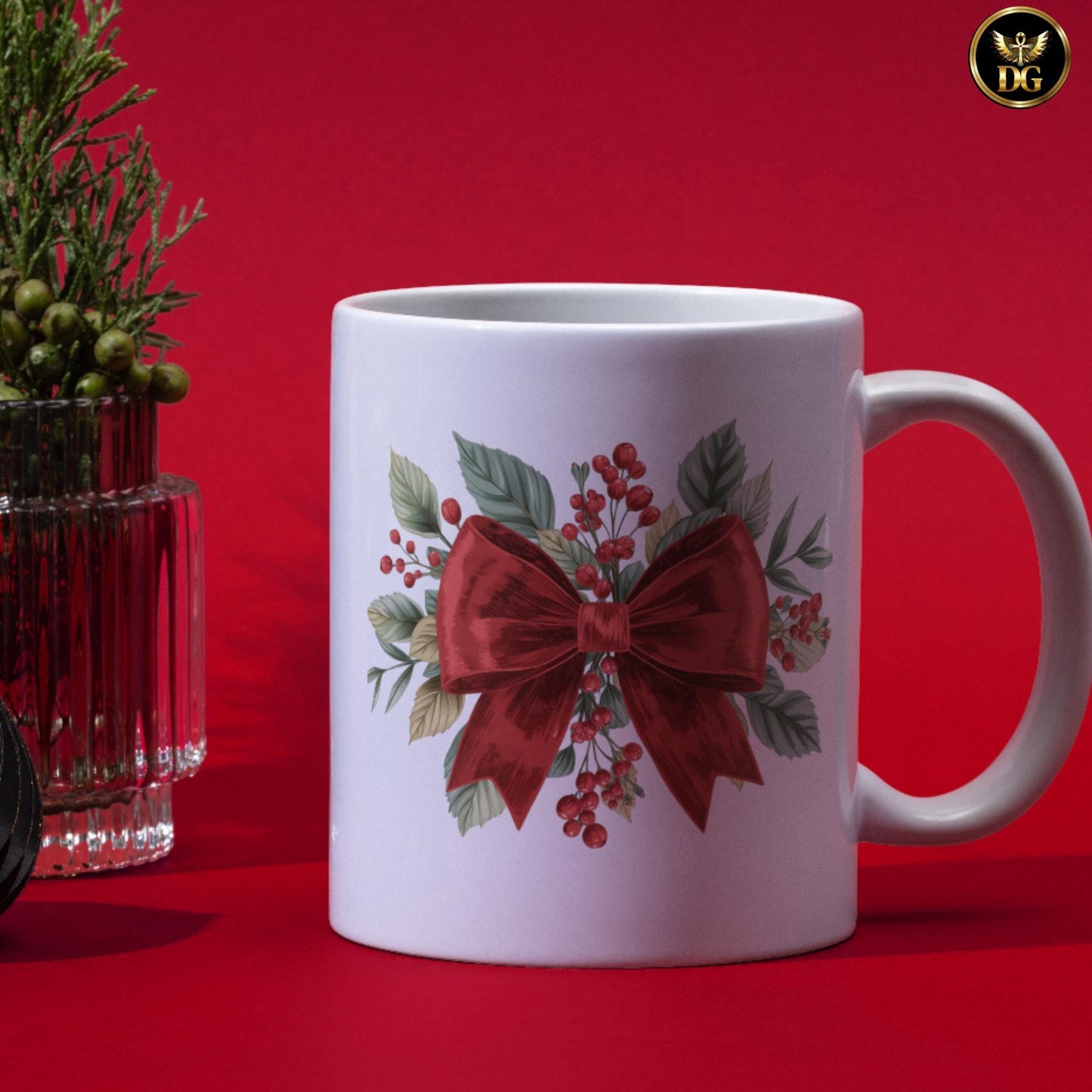Editable Merry & Bright Christmas Bow Template • Add Any Name • Canva Link • Coquette Red Ribbon Mug  Shirt Design