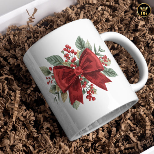 Editable Merry & Bright Christmas Bow Template • Add Any Name • Canva Link • Coquette Red Ribbon Mug  Shirt Design
