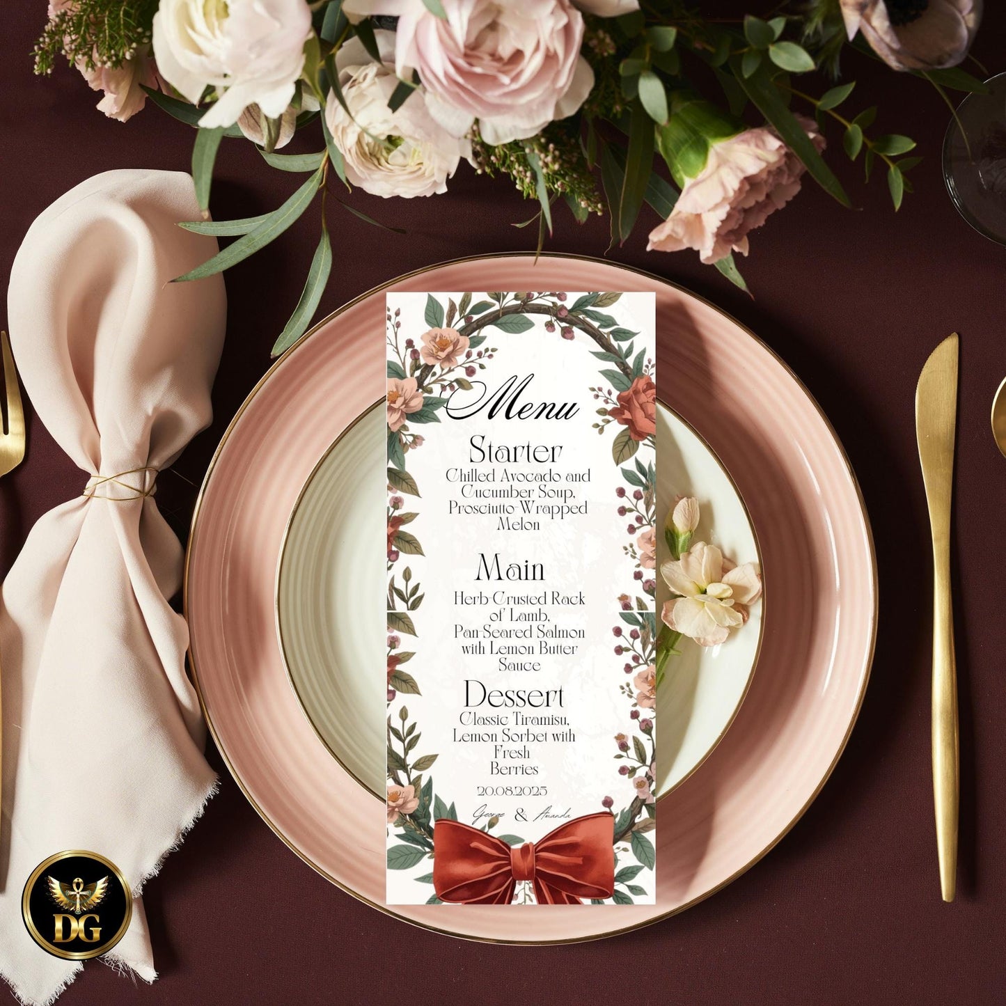 Red Rose Wreath Wedding Invitation Suite, Romantic Botanical Design, Editable Canva, Burgundy Ribbon Floral Stationery Set