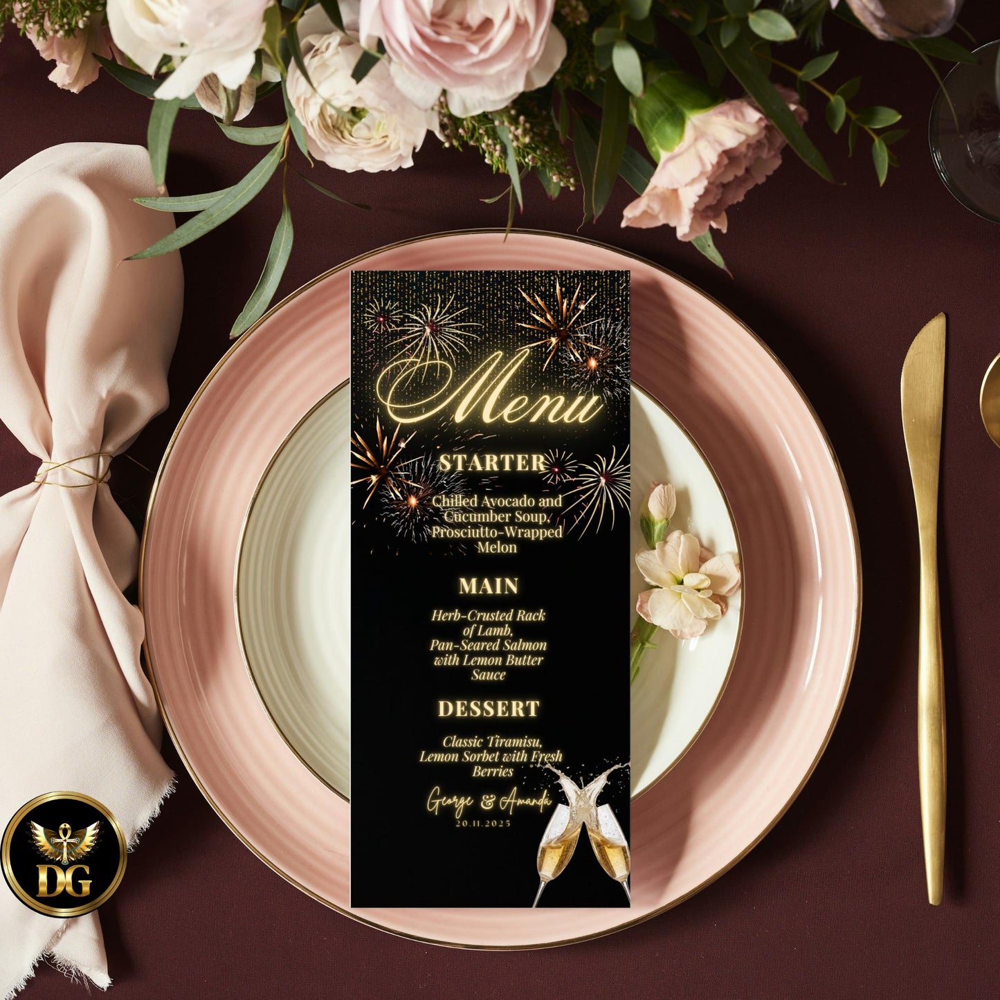 Black and Gold NYE Party Invitation Template | Editable Canva Digital Invite | Fireworks Champagne Luxury Set | Instant Download