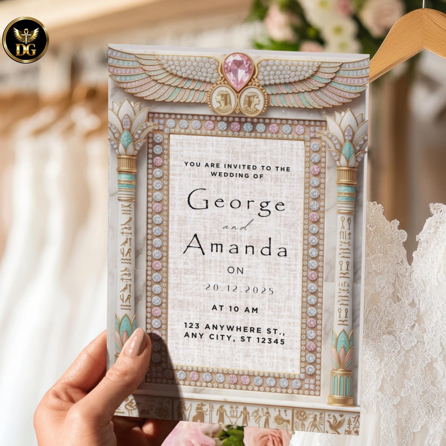 Ivory Pharaonic wedding theme • Beige linen background • Soft, elegant bandal • Egyptian royal aesthetic