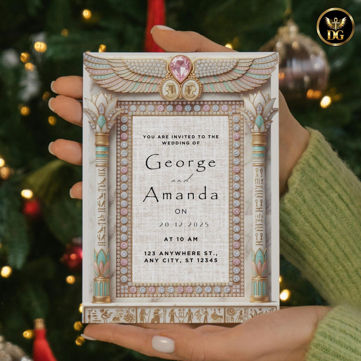 Ivory Pharaonic wedding theme • Beige linen background • Soft, elegant bandal • Egyptian royal aesthetic