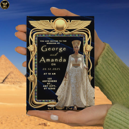 Luxury Navy Blue Velvet Egyptian Wedding Invitation | Gold Nefertiti Pharaonic Digital Bundle Suite | Lotus Royal Design Cards Set