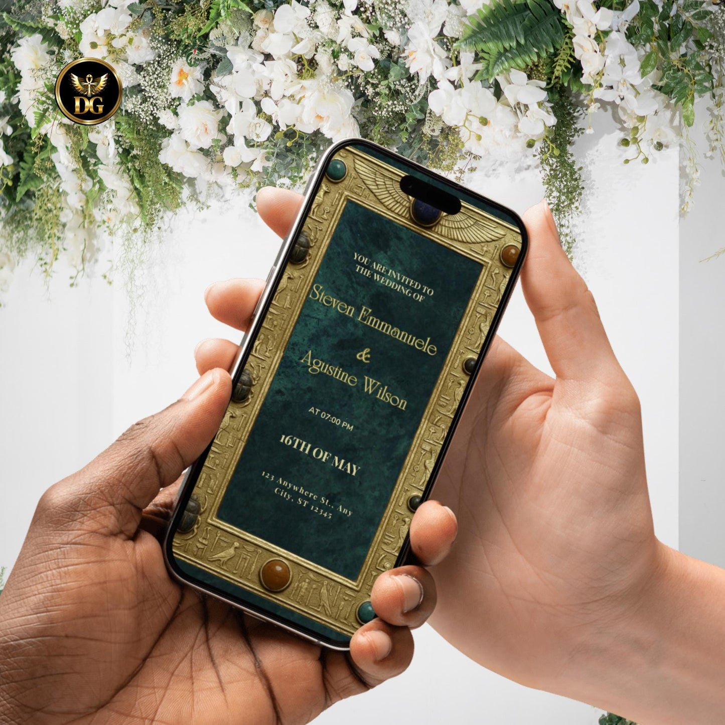 Egyptian Pharaoh Wedding Invitation | Editable Canva Template Ancient Gold Papyrus Design Hieroglyphic Royal Bandal Suite Digital Download