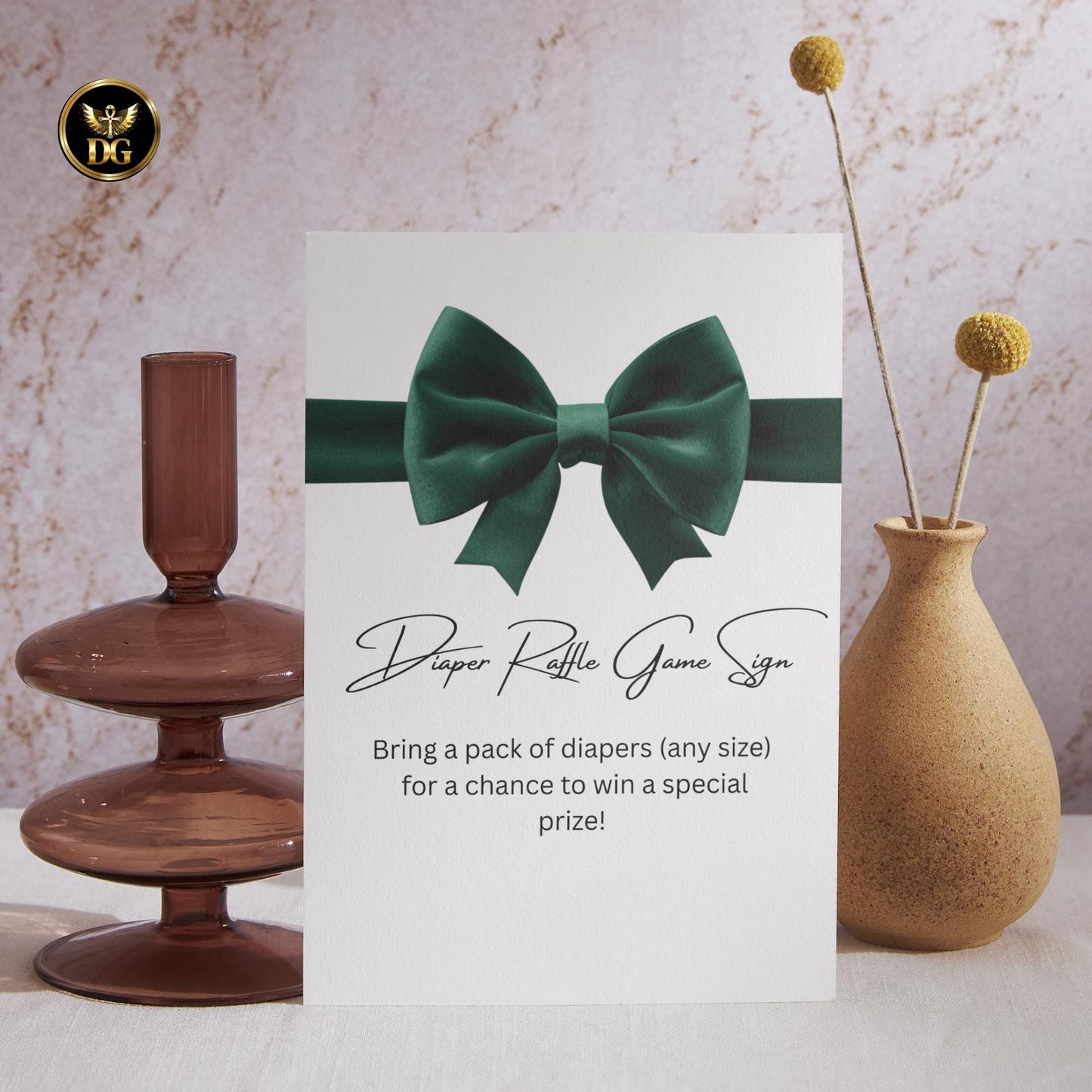 Diaper Reveal Sign 8x10 | Baby Shower Diaper Raffle Game | White Background Green Velvet Bow | Printable Baby Shower Game