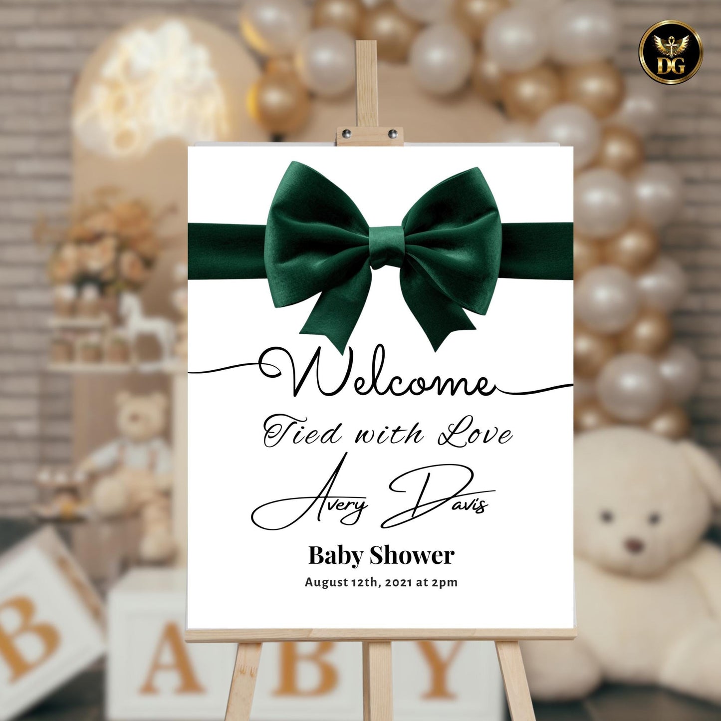 Elegant Welcome Sign - White Background with Large Green Velvet Floral Design - 3 Sizes Available Custom Sizes 16x20, 18x24, 24x36