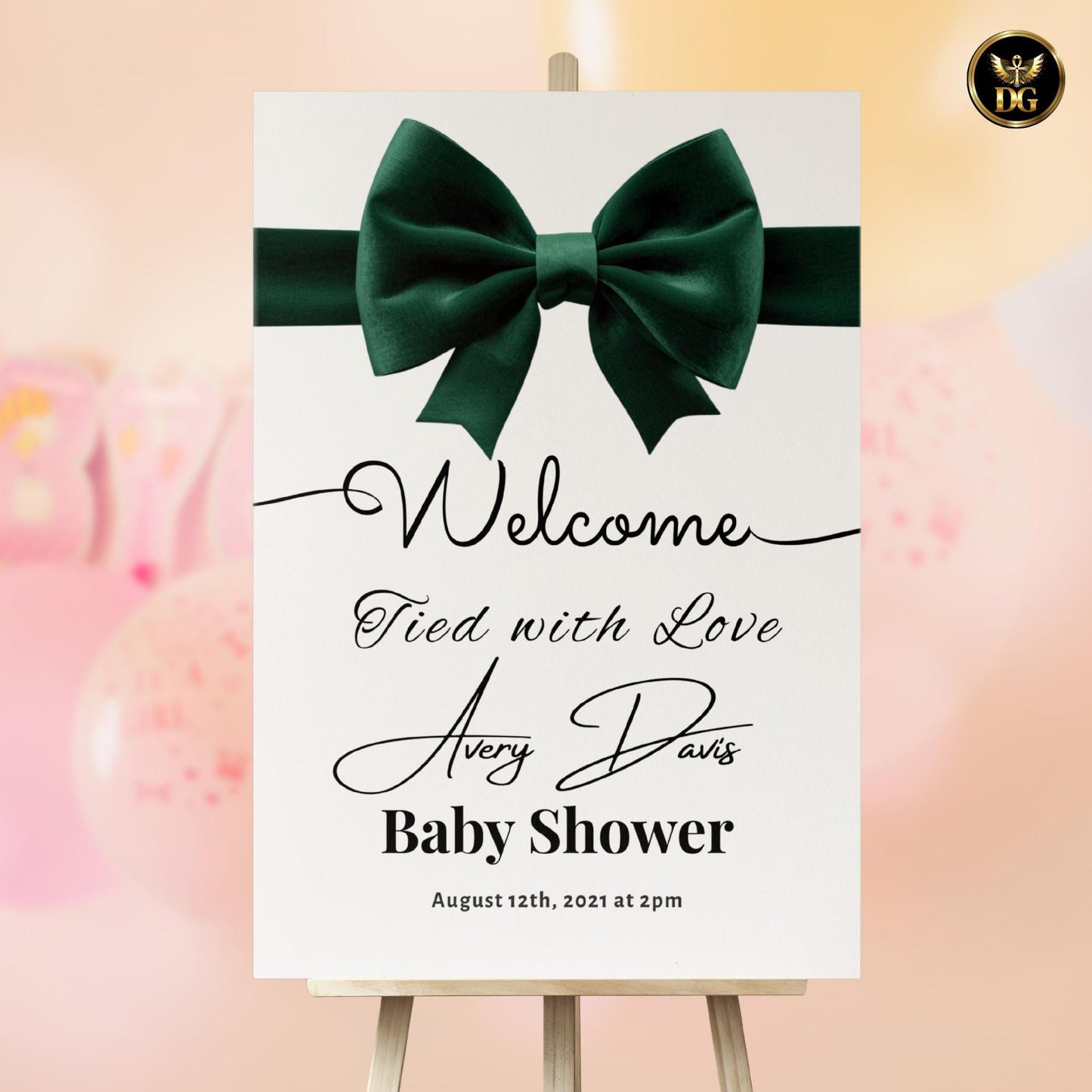 Elegant Welcome Sign - White Background with Large Green Velvet Floral Design - 3 Sizes Available Custom Sizes 16x20, 18x24, 24x36