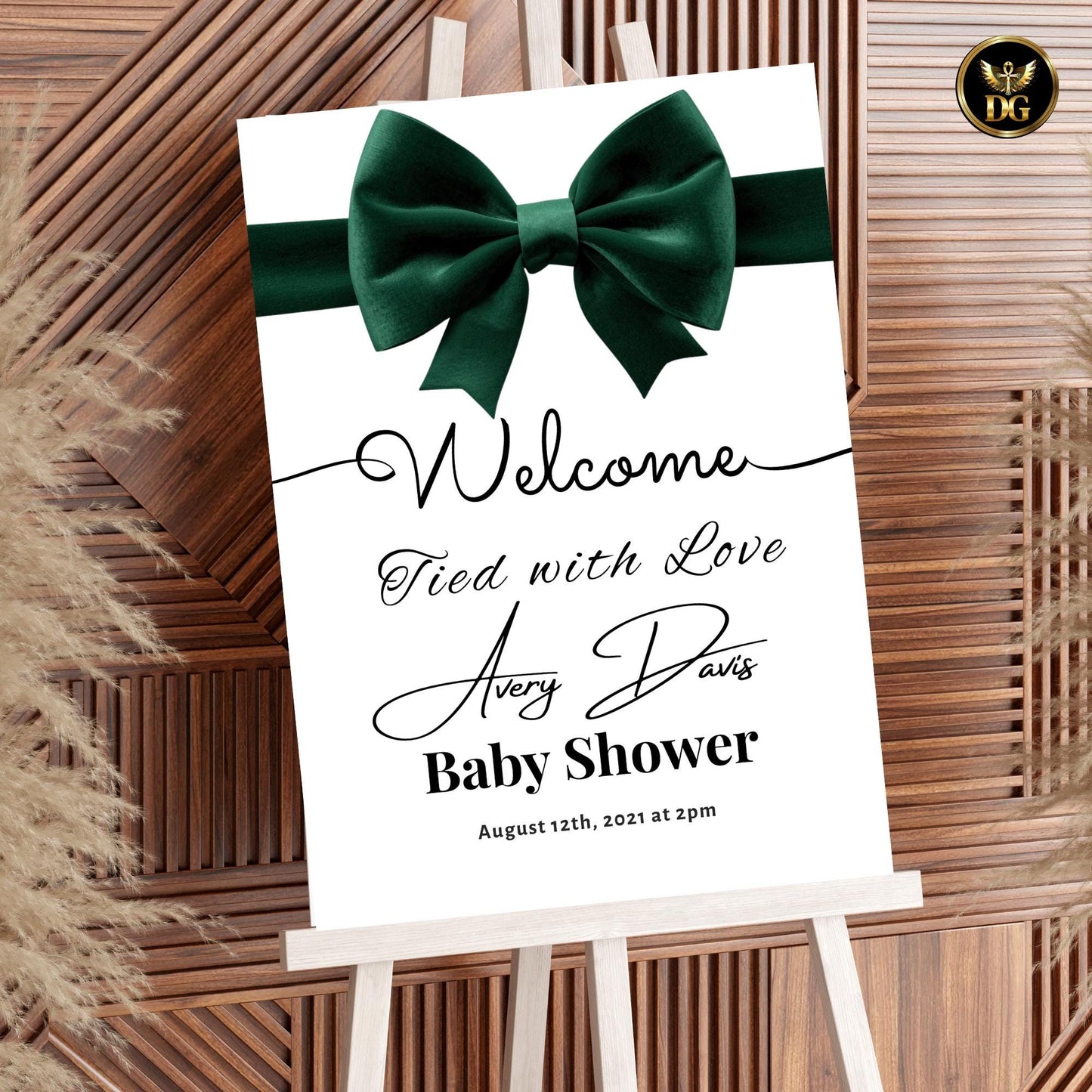 Elegant Welcome Sign - White Background with Large Green Velvet Floral Design - 3 Sizes Available Custom Sizes 16x20, 18x24, 24x36