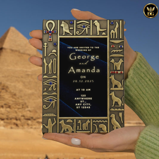 The Sapphire Majesty – Luxurious Navy Velvet & Vintage Gold Egyptian Wedding Bandal Invitation Suite