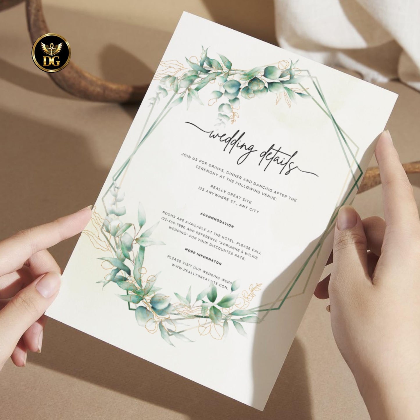 Soft Yellow & Gold Wedding Invitation Template, Botanical Wreath Editable Canva Suite, Elegant Printable Invite