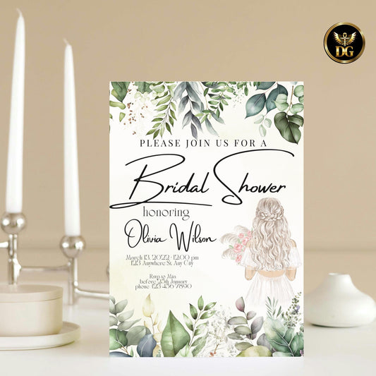 Into the Green Bridal Shower Invitation, Garden Watercolor Bride Invite, Botanical Editable Printable Digital Card