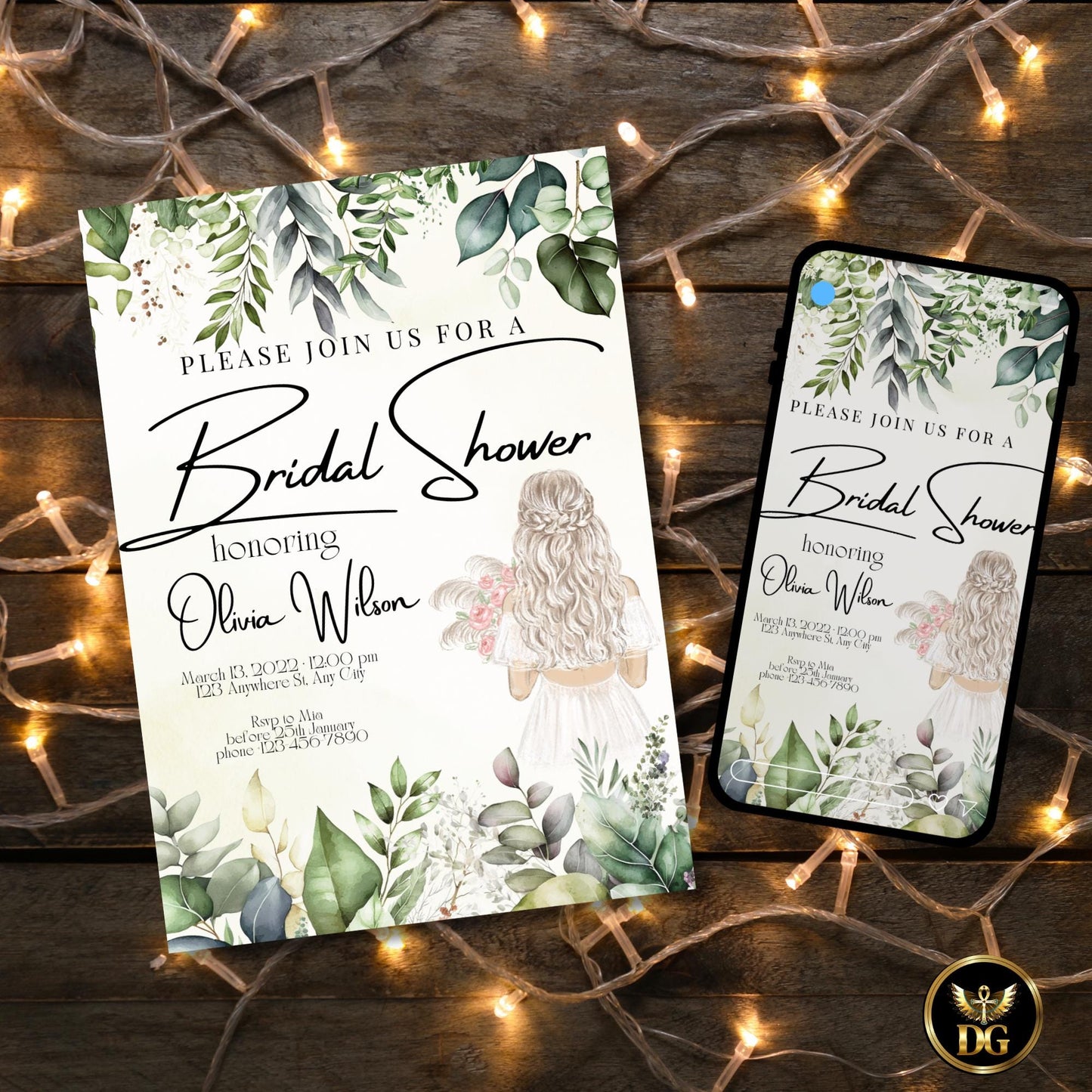 Into the Green Bridal Shower Invitation, Garden Watercolor Bride Invite, Botanical Editable Printable Digital Card