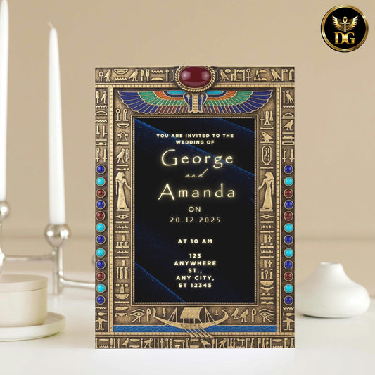 Luxury Egyptian-Themed Navy Velvet & Vintage Gold Digital Invitation Suite for Royal Weddings and Elegant Celebrations