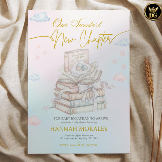 Our Sweetest New Chapter Baby Shower Invitation | Storybook Baby Shower Stationery | Gender Neutral Baby Shower Watercolor Baby Shower Set
