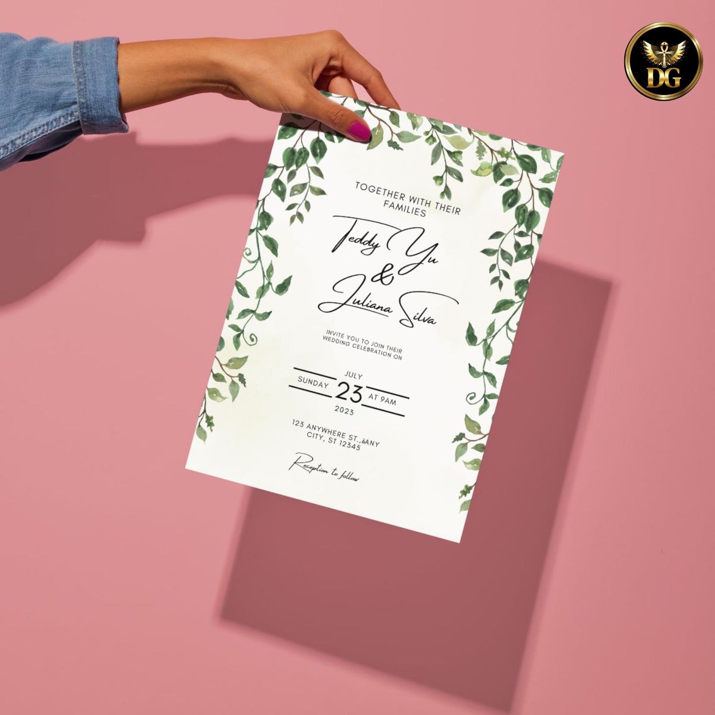 Soft Yellow & Greenery Wedding Invitation Template | Botanical Wedding Invite | Sunlit Botanicals Wedding Suite | Editable Canva Invitation