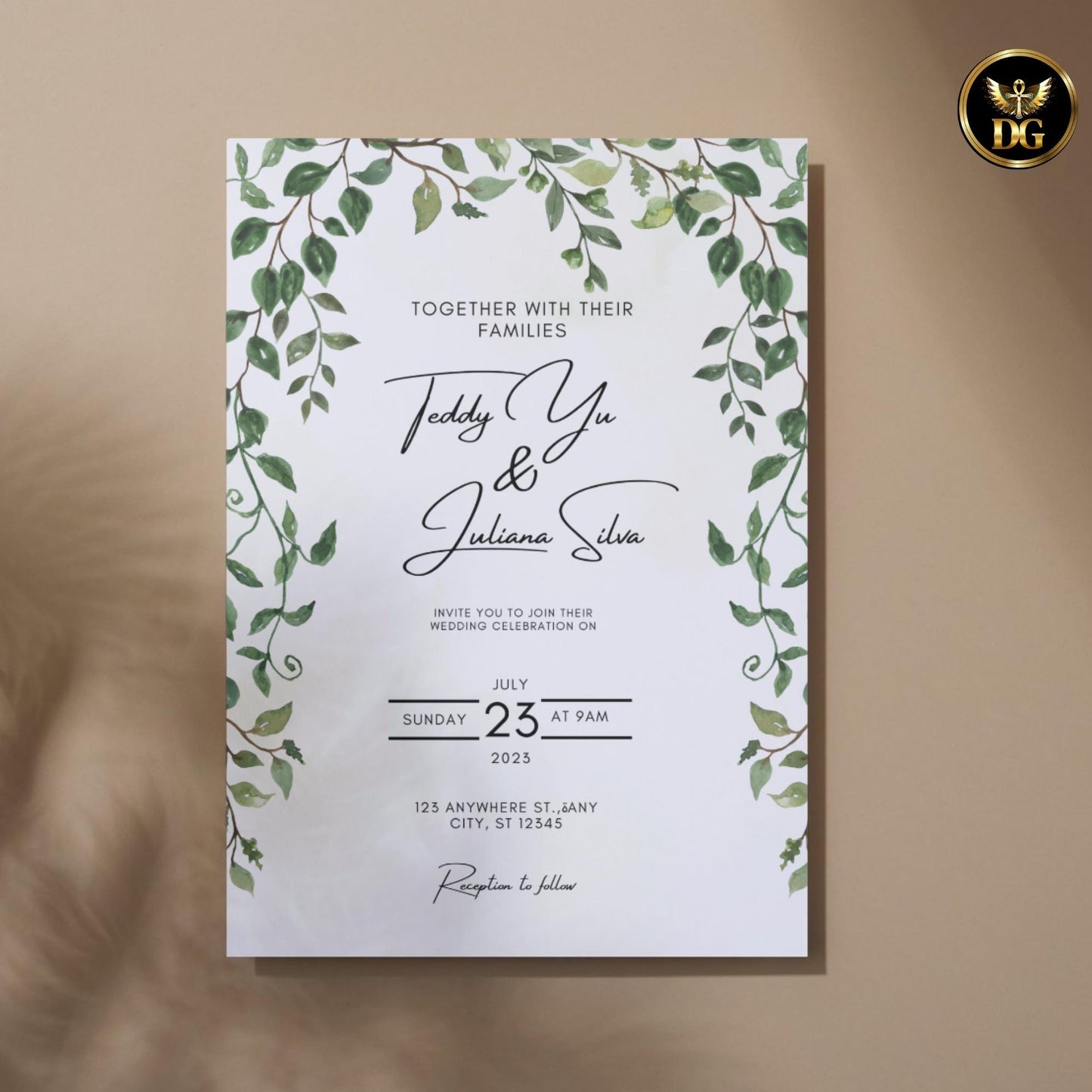 Soft Yellow & Greenery Wedding Invitation Template | Botanical Wedding Invite | Sunlit Botanicals Wedding Suite | Editable Canva Invitation