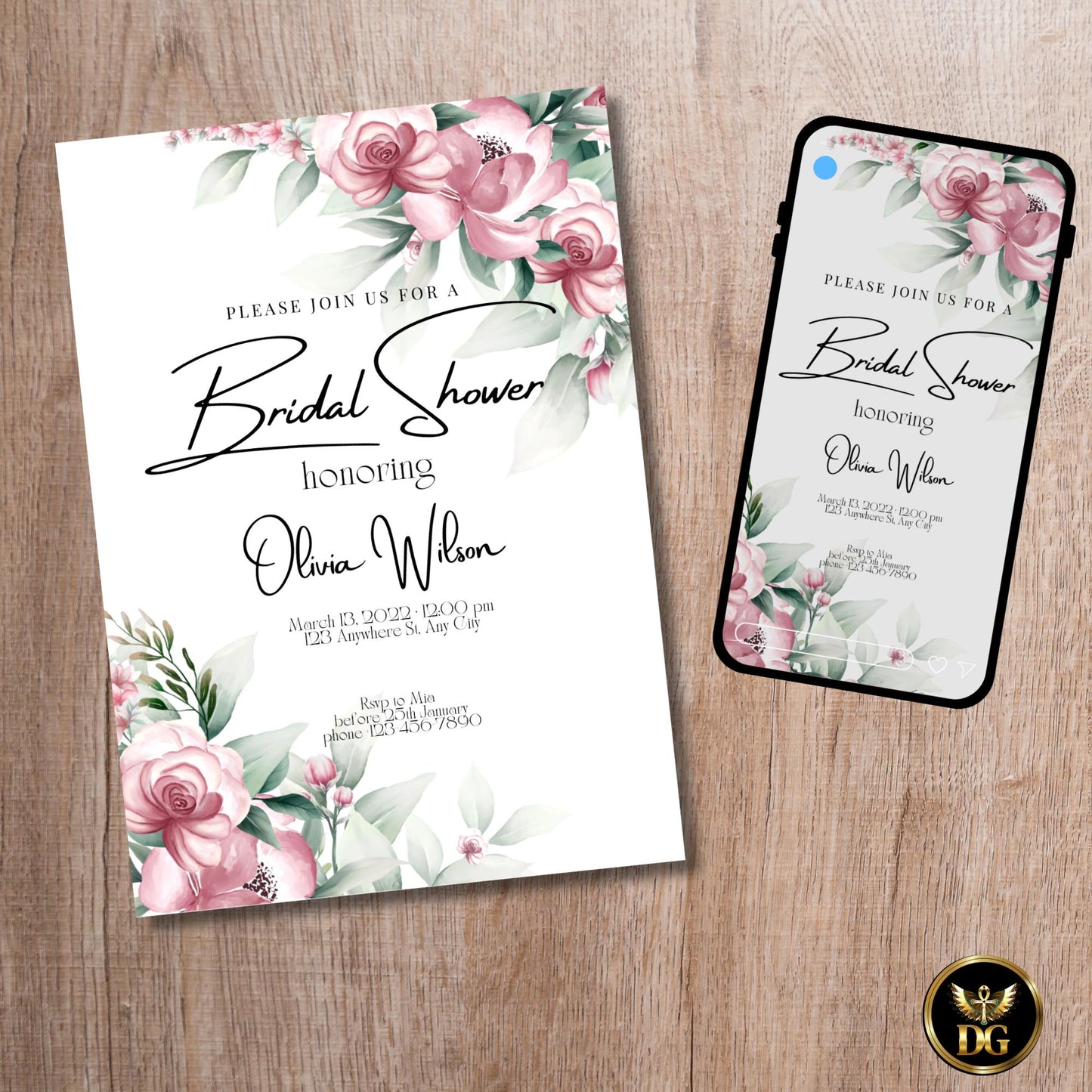 Pink Floral Bridal Shower Invitation | Floral Bridal Shower Invite Editable Bridal Shower Template Romantic Pink Flowers Printable & Digital