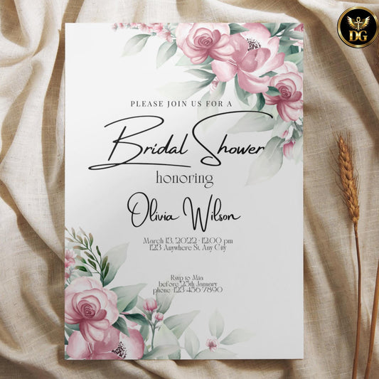Pink Floral Bridal Shower Invitation | Floral Bridal Shower Invite Editable Bridal Shower Template Romantic Pink Flowers Printable & Digital