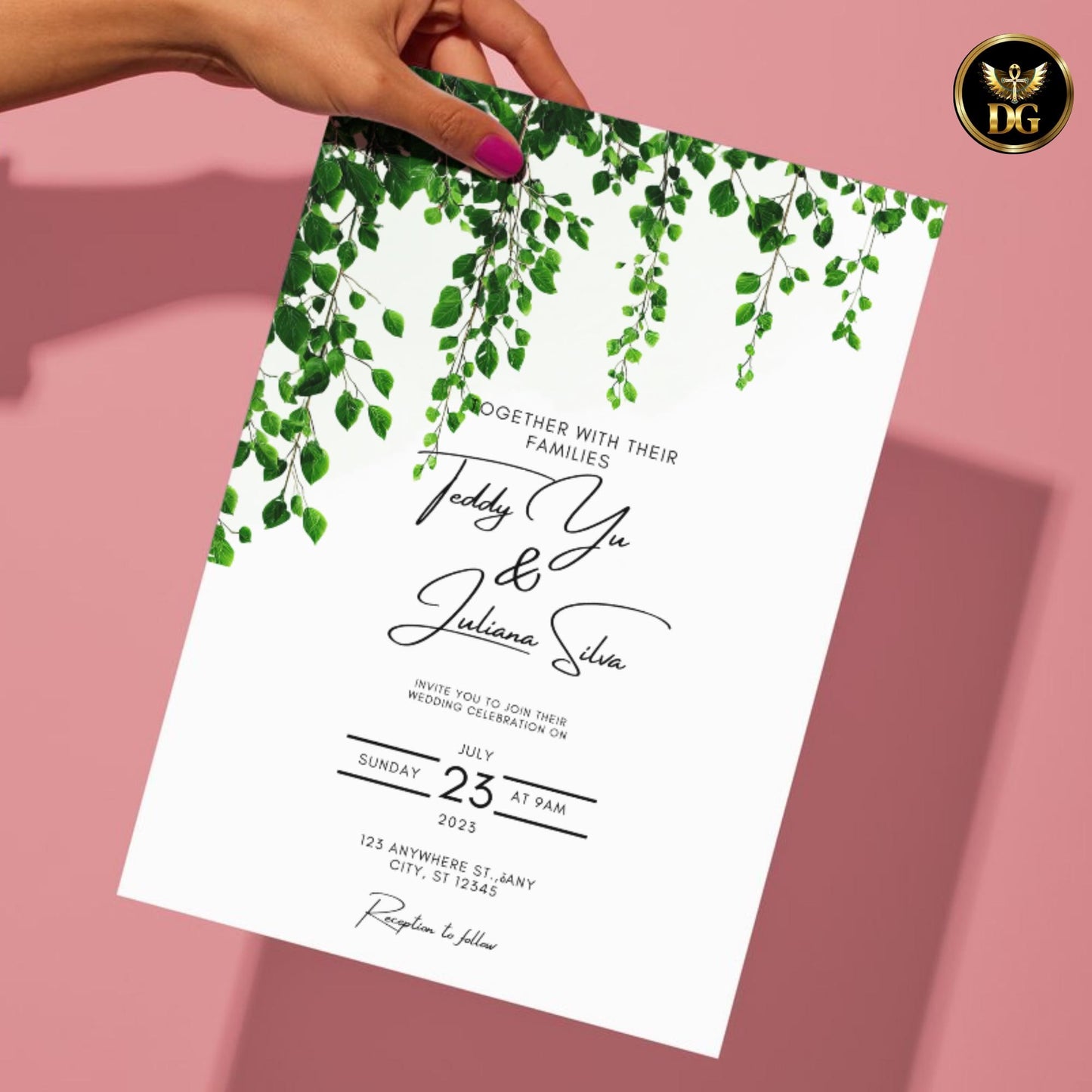 Ethereal Ivy Wedding Invitation | White & Soft Green Botanical Digital Suite | Editable Canva Template | Minimalist Garden Wedding Invite