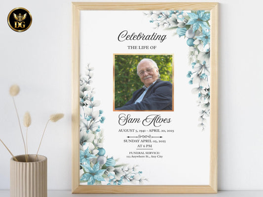 Elegant Blush Blue Funeral Invitation & Program Template – Digital Download for Memorials Celebrations of Life