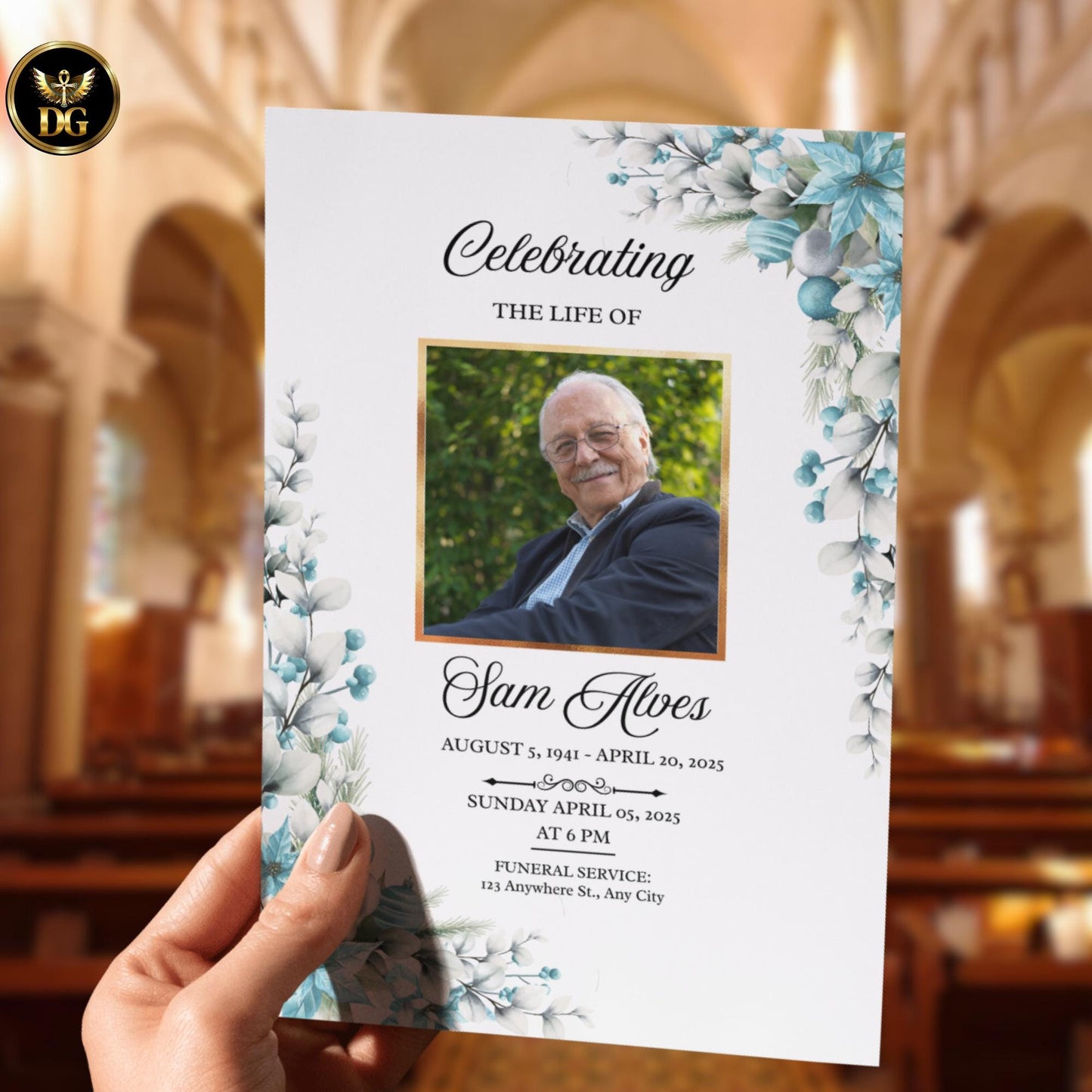 Elegant Blush Blue Funeral Invitation & Program Template – Digital Download for Memorials Celebrations of Life