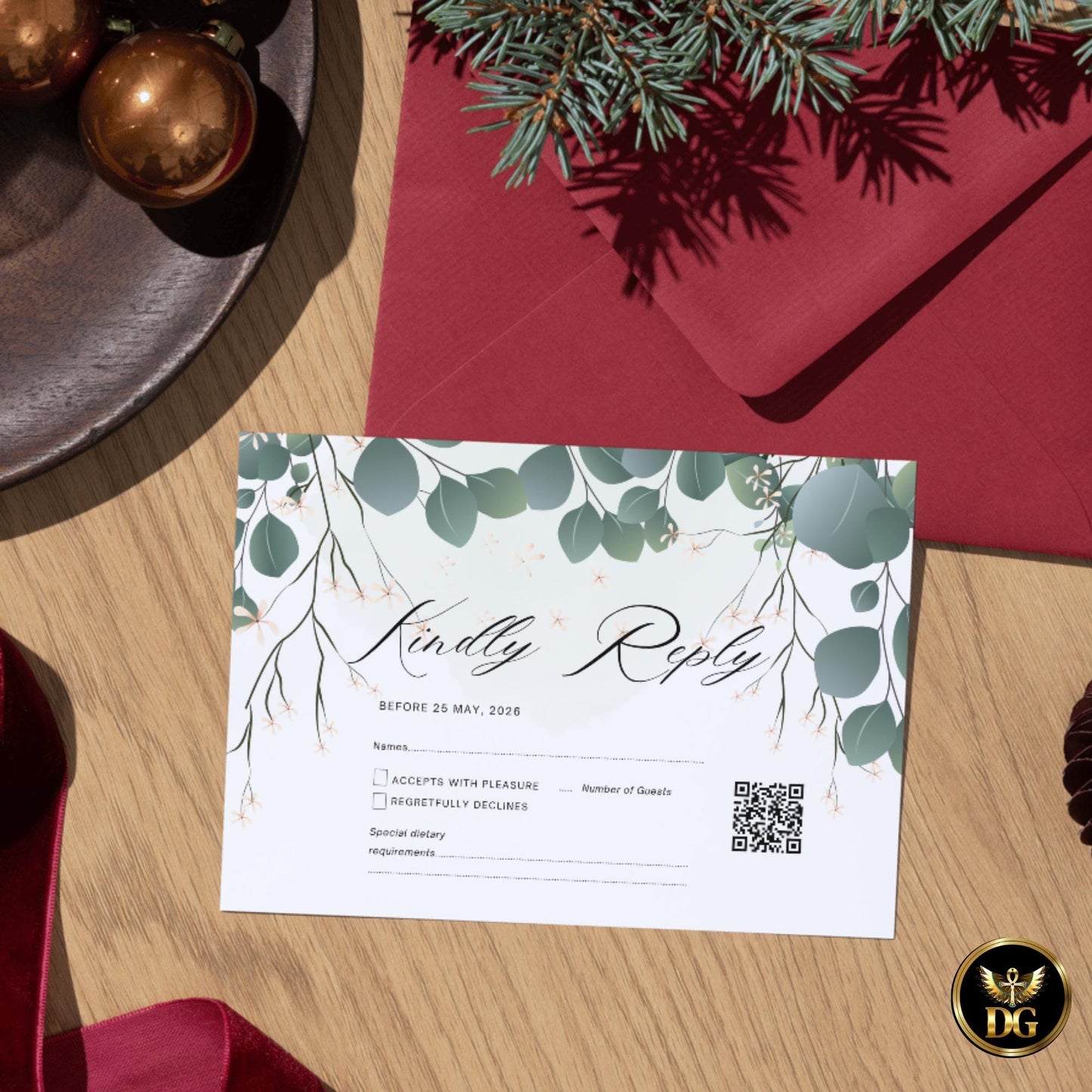 Classic Ivy & Gold Wedding Invitation Suite, Editable Canva Template, Green Botanical Wedding Invite, Elegant Garden Wedding Stationery