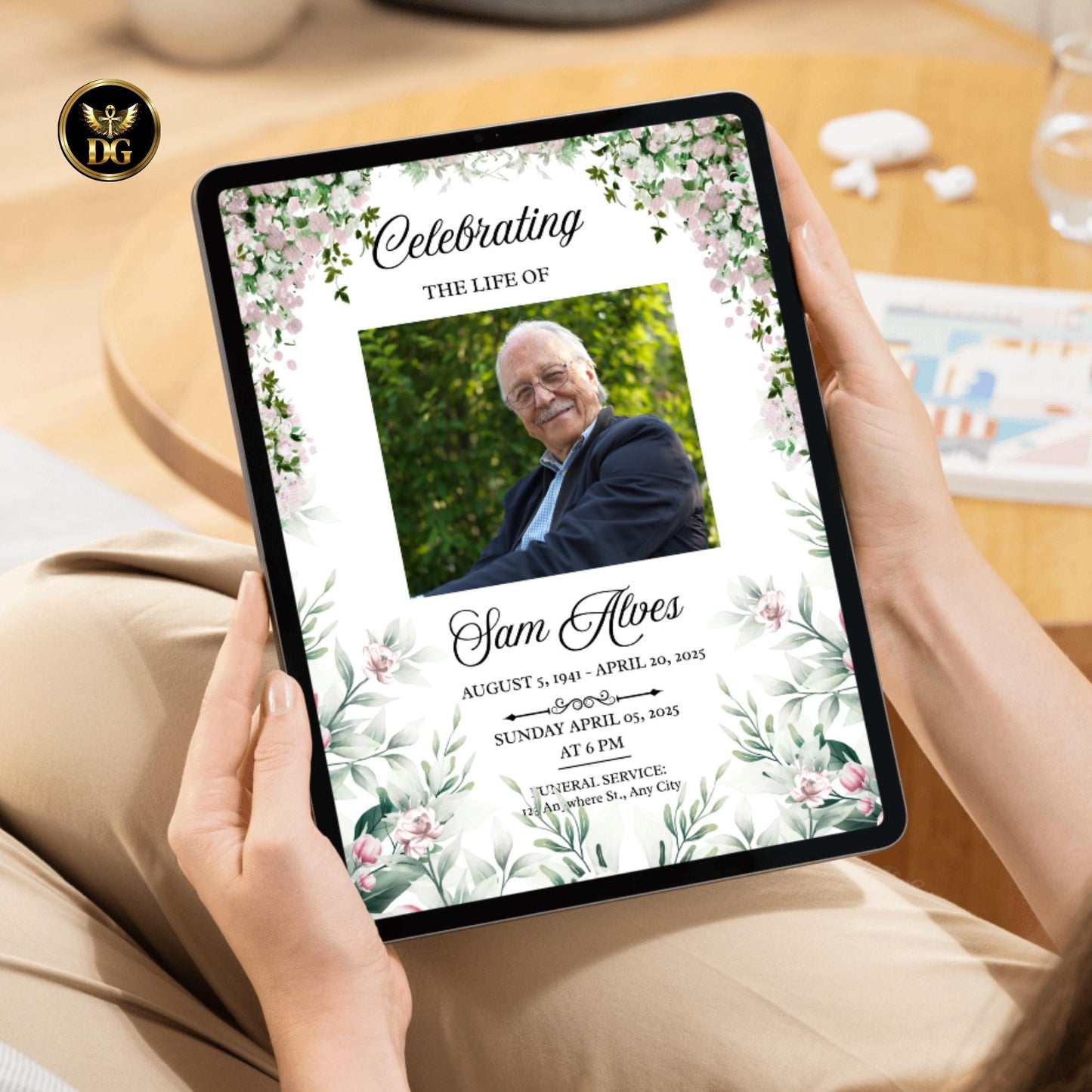 Blush Pink Rose Funeral Template, Elegant Memorial Program, Soft Floral Invitation, Celebration of Life, Editable Canva, Digital Download