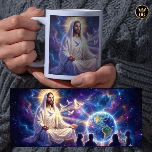 Christ Consciousness Mug Design – Jesus is The King - Sacred Jesus Meditation Art – Spiritual Faith Mug – AI Art