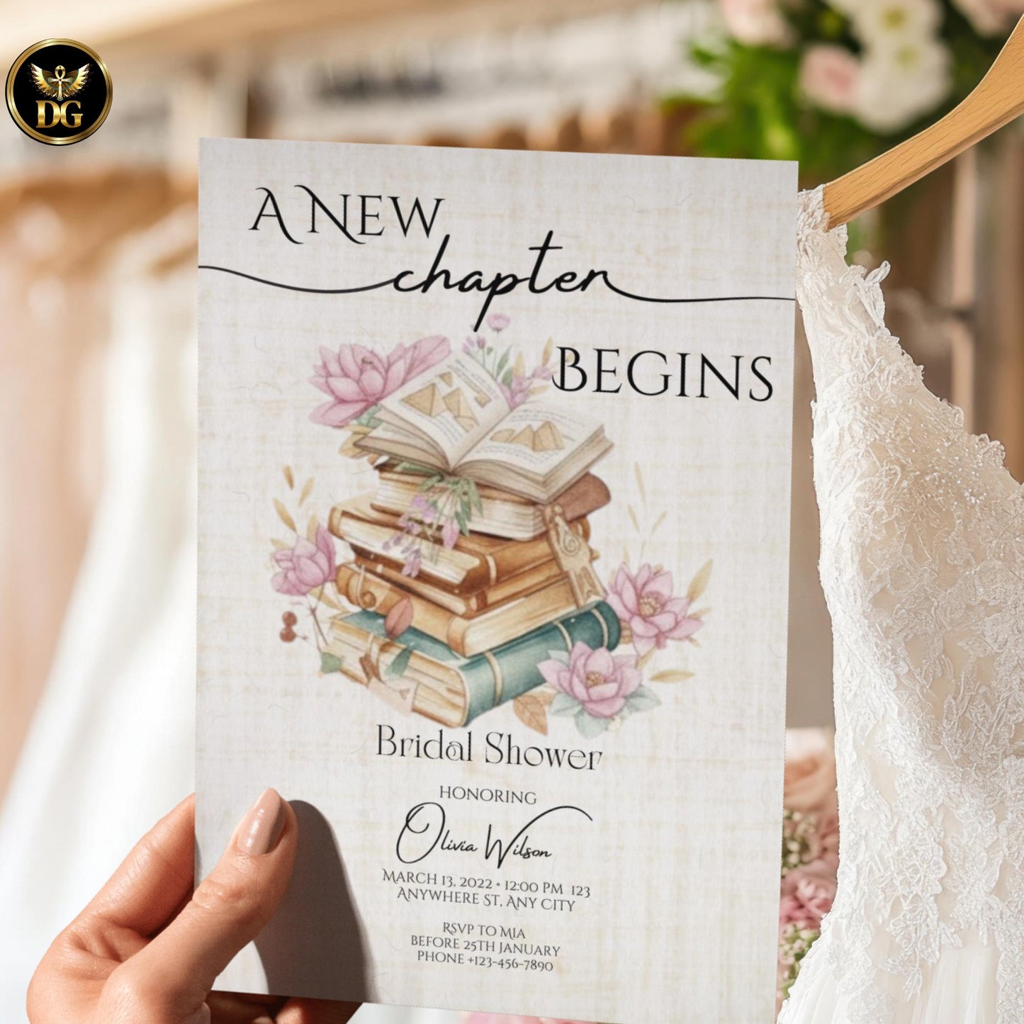 Papyrus Promise – A New Chapter Begins | Ancient Egyptian Papyrus Bridal Shower Digital Invitation