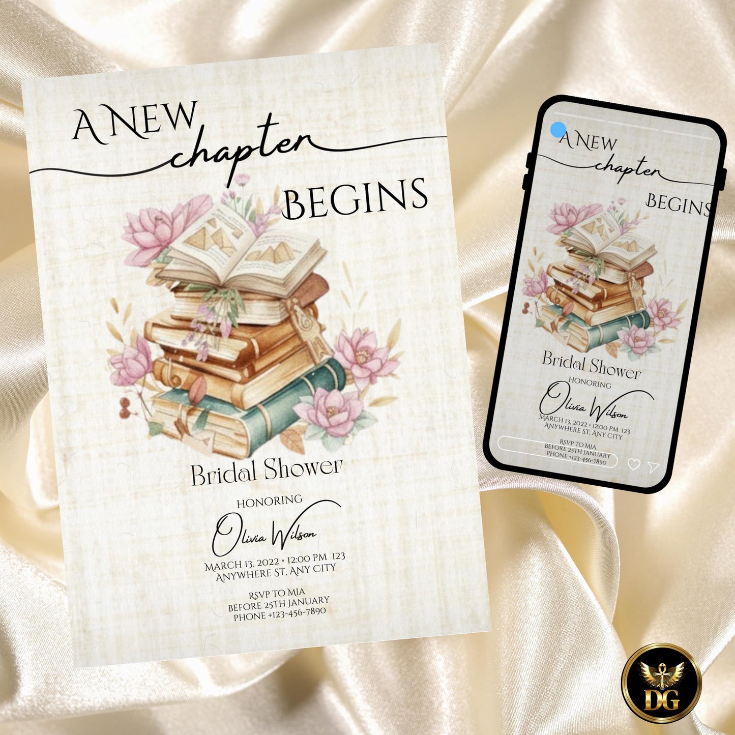 Papyrus Promise – A New Chapter Begins | Ancient Egyptian Papyrus Bridal Shower Digital Invitation