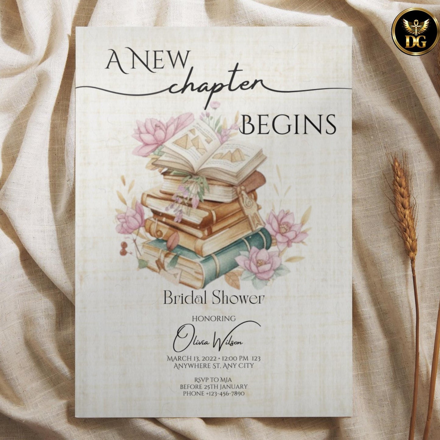Papyrus Promise – A New Chapter Begins | Ancient Egyptian Papyrus Bridal Shower Digital Invitation