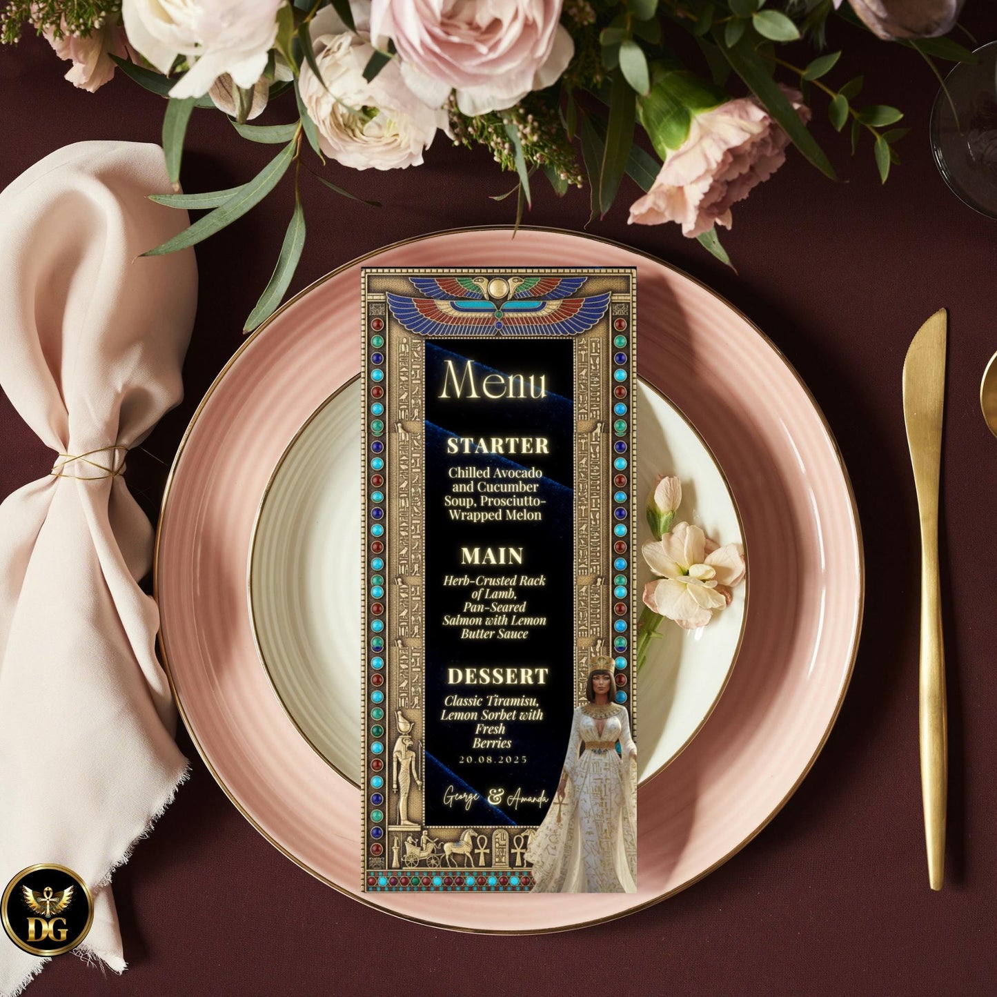 The Sapphire Dynasty | Egyptian Wedding Invitation Suite – Luxury Navy Blue & Gold Digital Invitations for Pharaoh-Themed Weddings