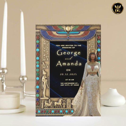 The Sapphire Dynasty | Egyptian Wedding Invitation Suite – Luxury Navy Blue & Gold Digital Invitations for Pharaoh-Themed Weddings
