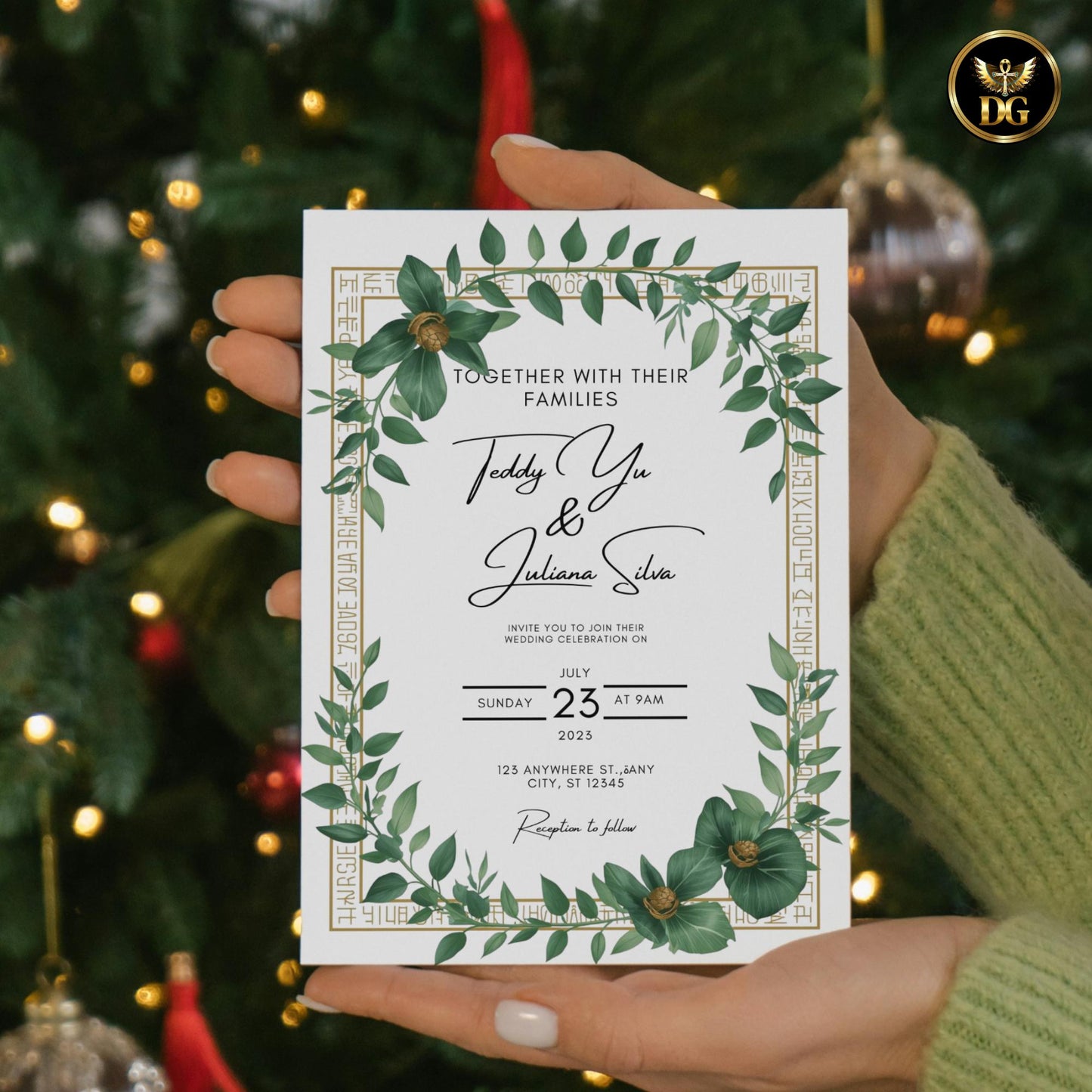 Luxury Royal Egyptian Wedding Invitation Template Canva, Elite Pharaoh Gold Hieroglyph Frame Digital Invite, Minimalist White Background"