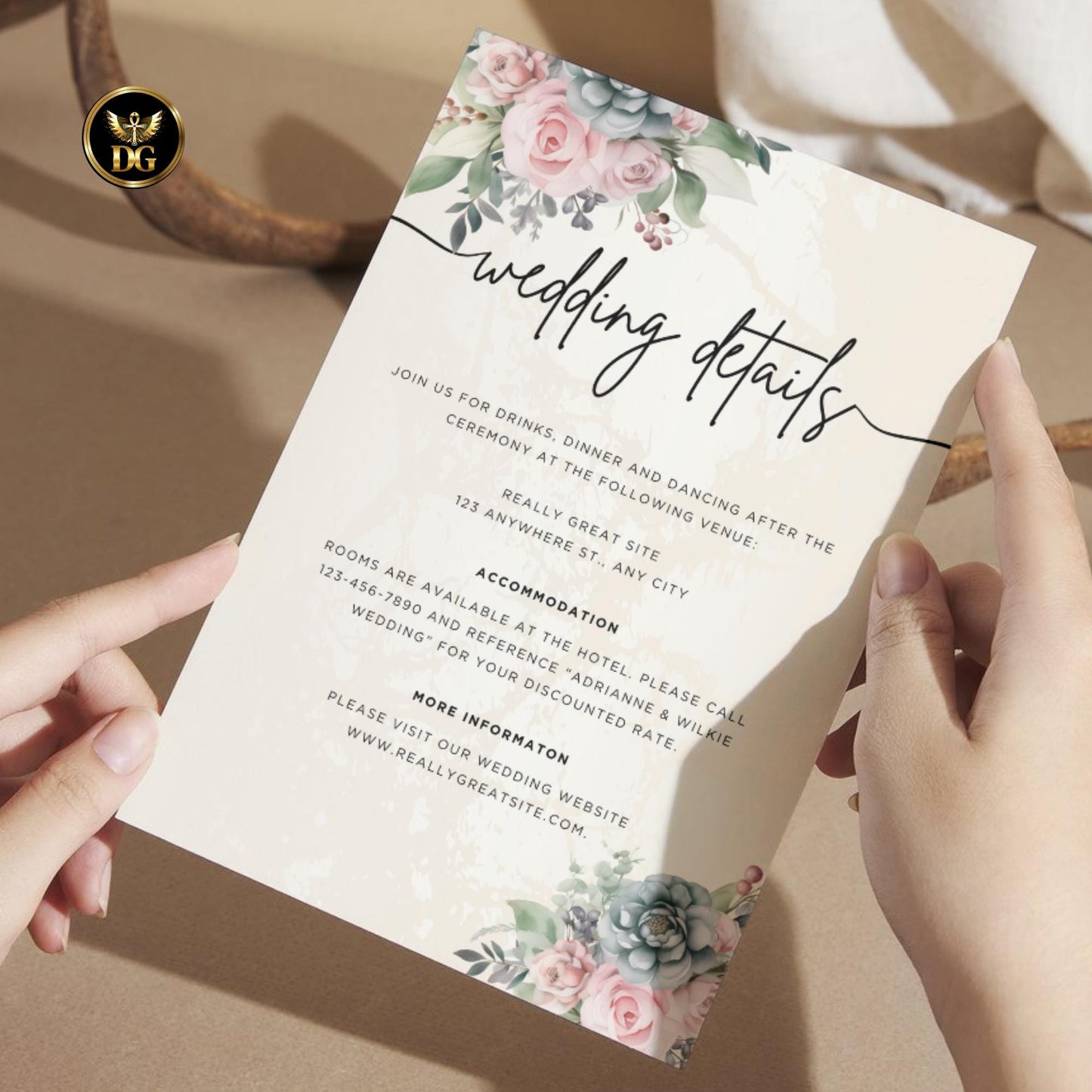 Blush Pink Floral Wedding Invitation Template, Editable Digital Suite, Printable Boho Invites & RSVP
