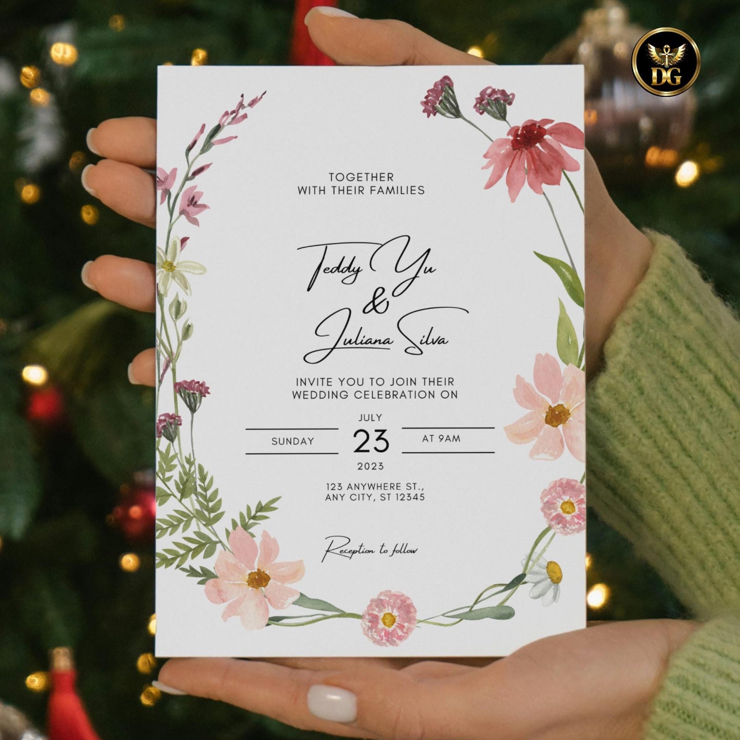 Wildflower Wedding Invitation Suite Editable Canva White Floral Wreath