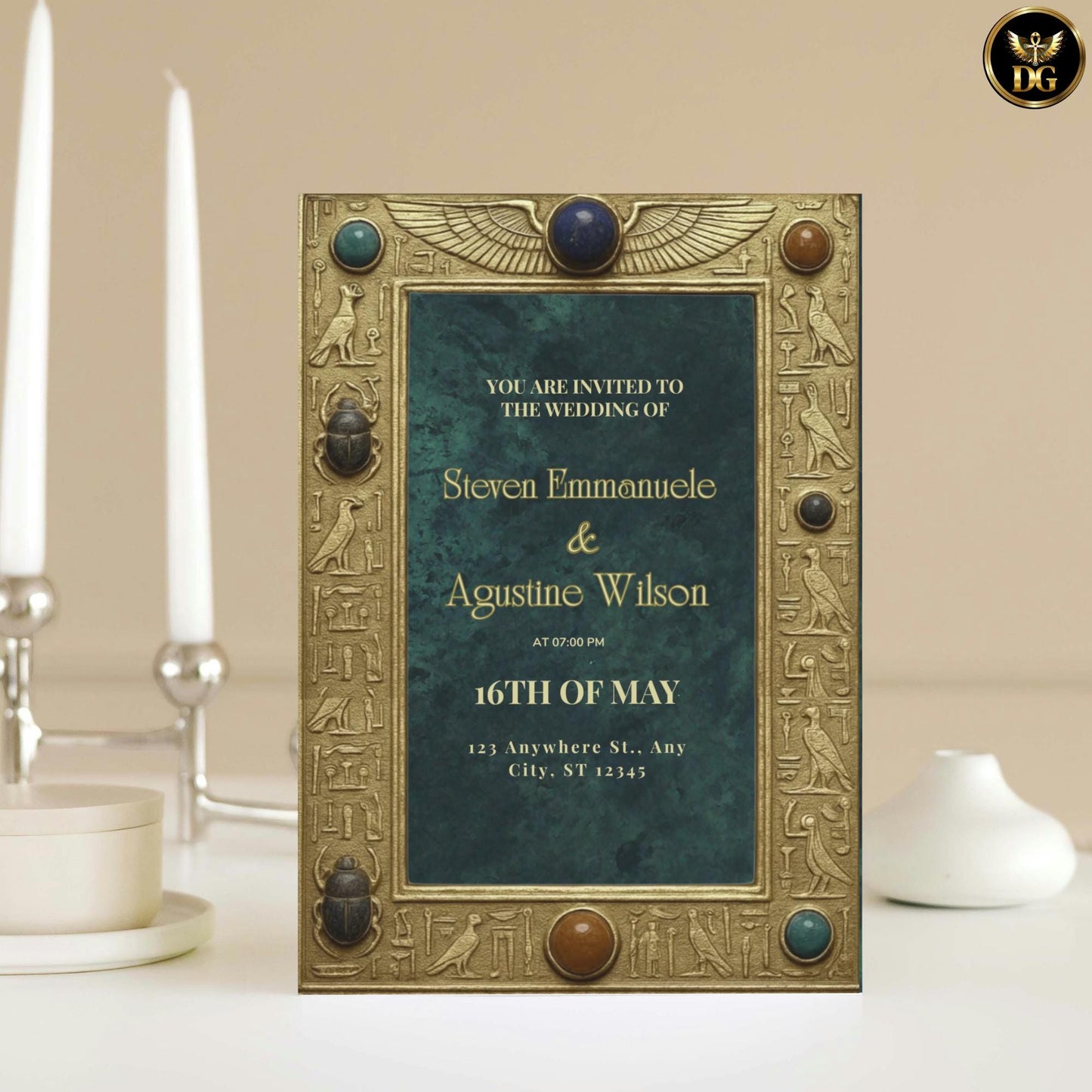 Egyptian Pharaoh Wedding Invitation | Editable Canva Template Ancient Gold Papyrus Design Hieroglyphic Royal Bandal Suite Digital Download