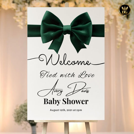 Elegant Welcome Sign - White Background with Large Green Velvet Floral Design - 3 Sizes Available Custom Sizes 16x20, 18x24, 24x36