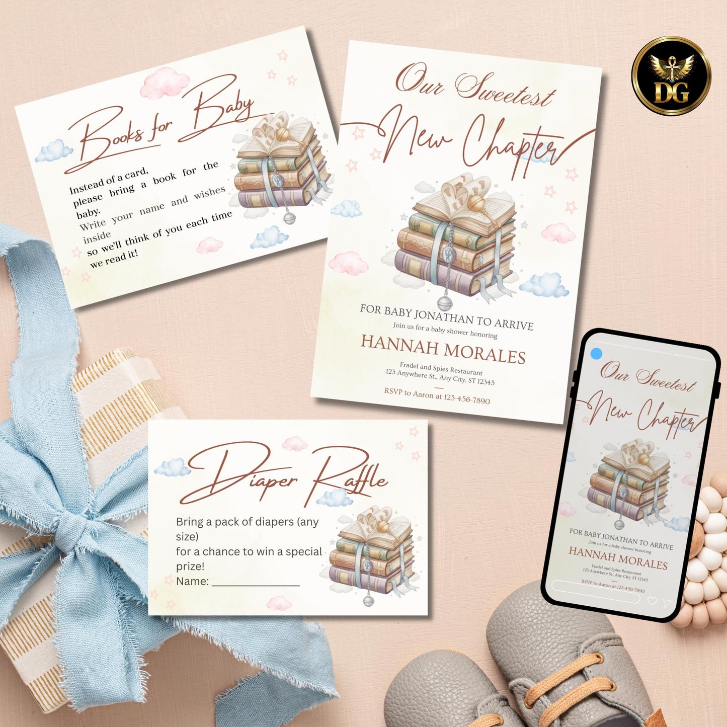 Our Sweetest New Chapter Baby Shower Invitation, Storybook Gender Neutral Shower, Printable & Digital Set