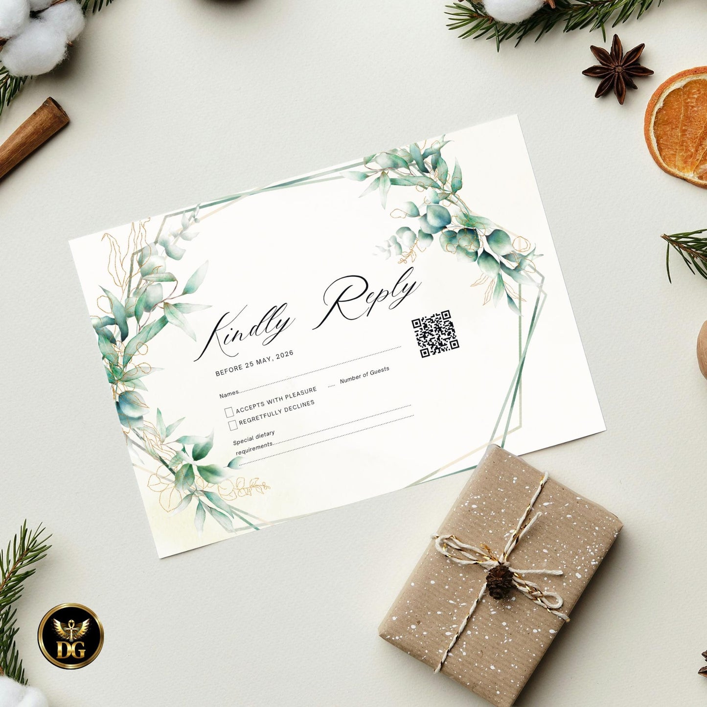 Soft Yellow & Gold Wedding Invitation Template, Botanical Wreath Editable Canva Suite, Elegant Printable Invite