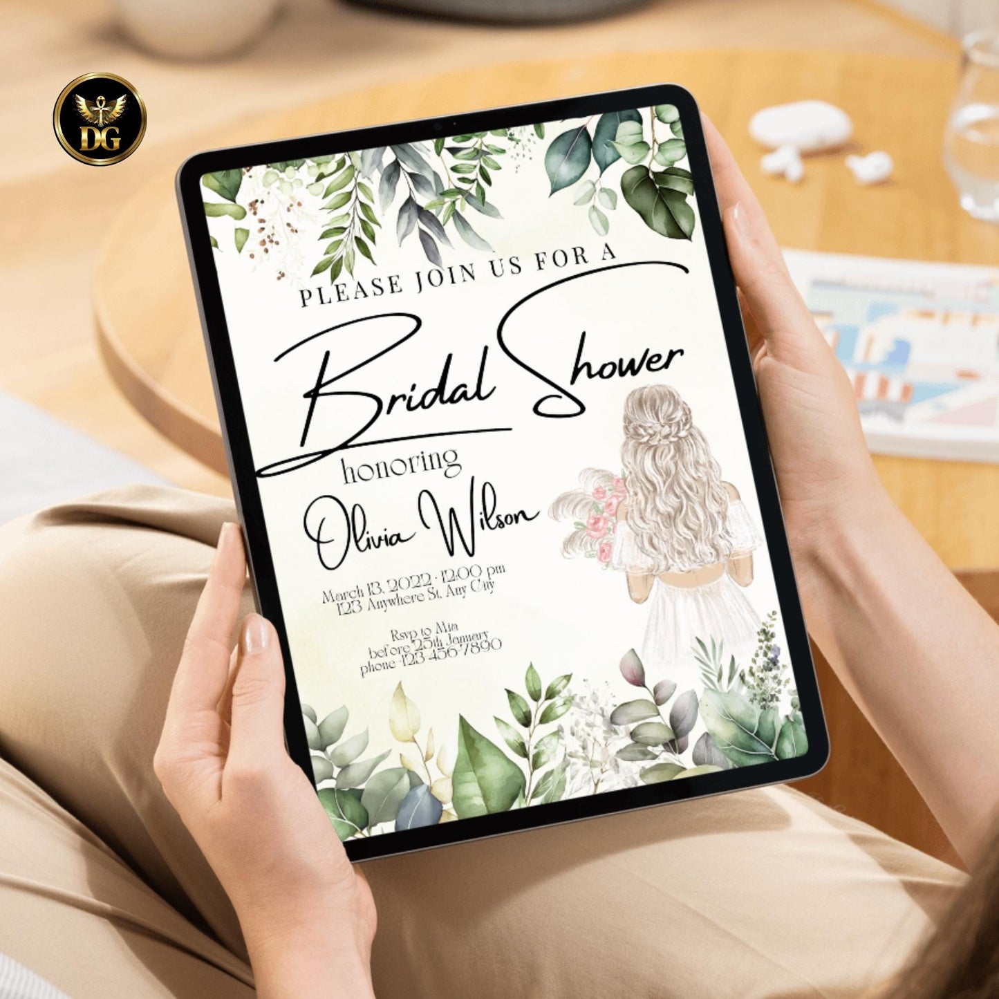 Into the Green Bridal Shower Invitation, Garden Watercolor Bride Invite, Botanical Editable Printable Digital Card