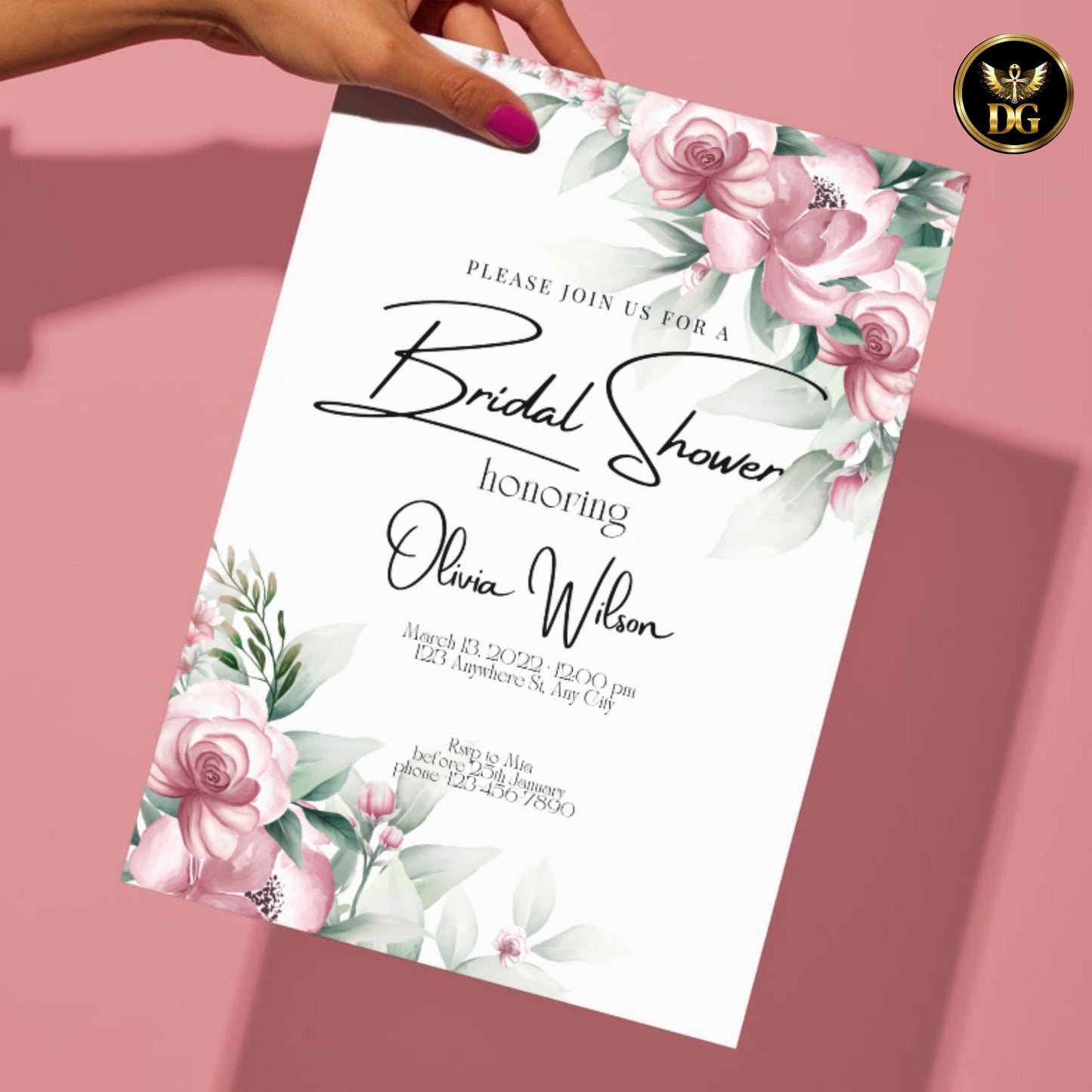 Pink Floral Bridal Shower Invitation | Floral Bridal Shower Invite Editable Bridal Shower Template Romantic Pink Flowers Printable & Digital