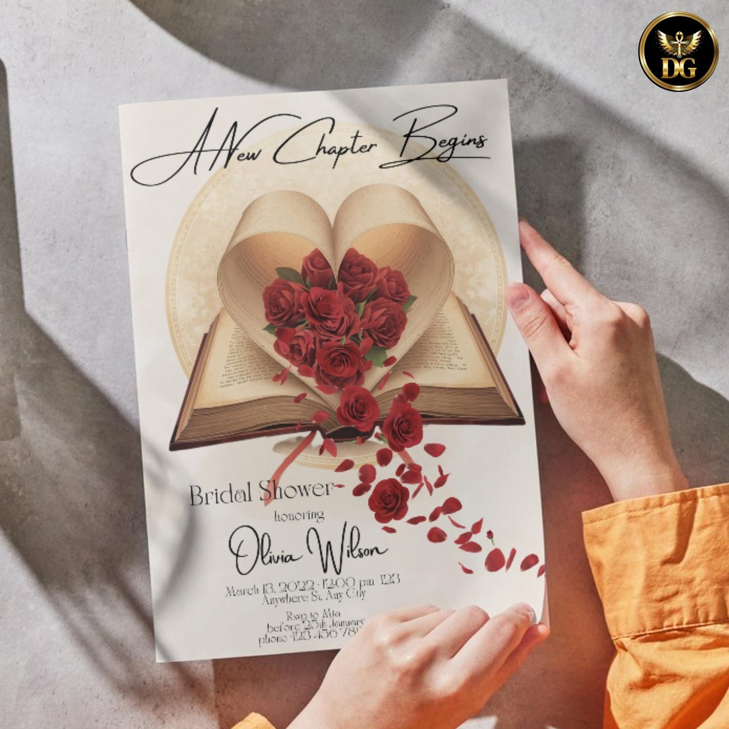 A New Chapter Begins Bridal Shower Invitation | Red Rose Heart Book Invite | Vintage Literary Bridal Shower | Editable Printable Digital