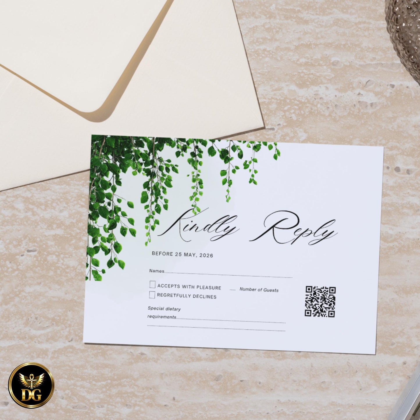 Ethereal Ivy Wedding Invitation | White & Soft Green Botanical Digital Suite | Editable Canva Template | Minimalist Garden Wedding Invite