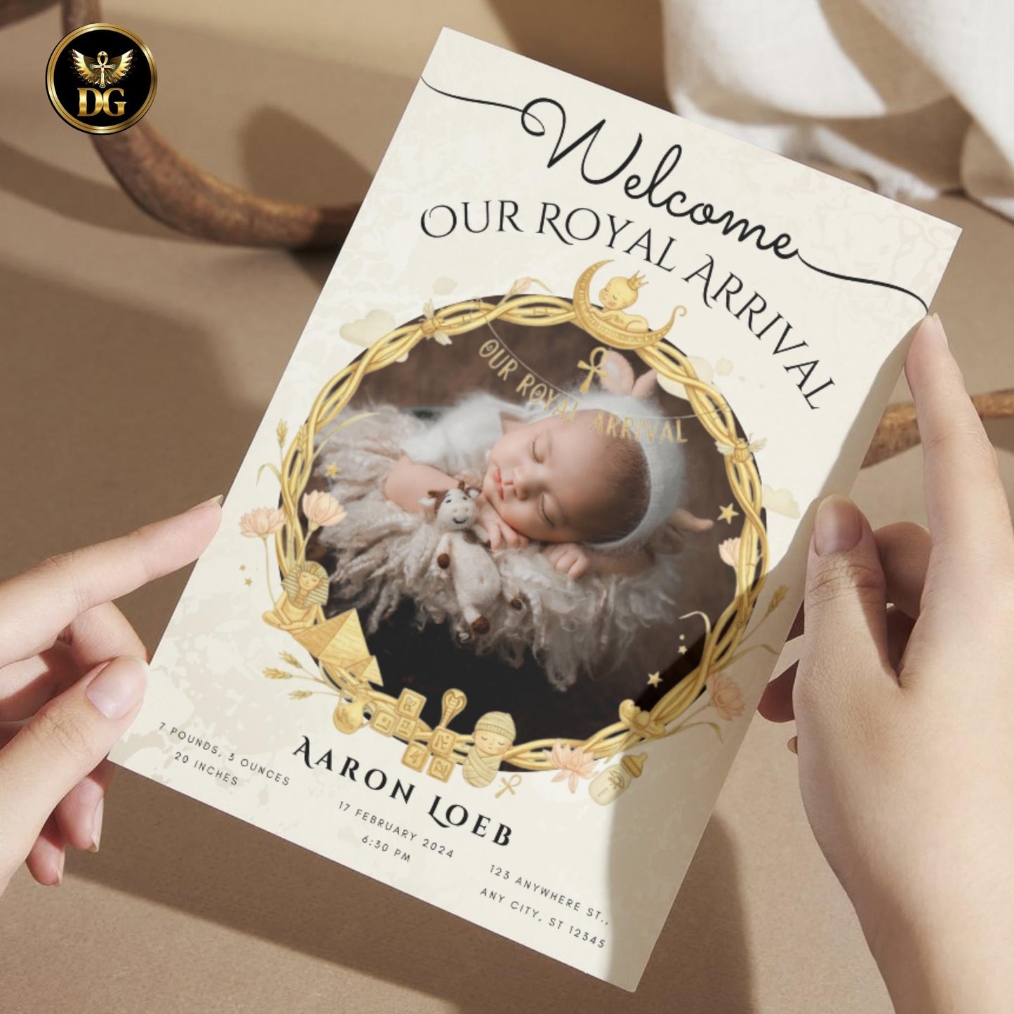 Our Royal Arrival – Newborn Photo Card | Egyptian Inspired Design– Newborn Card
