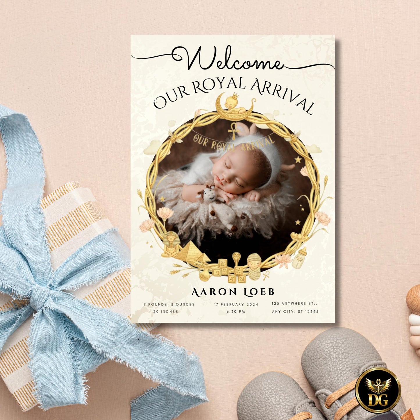 Our Royal Arrival – Newborn Photo Card | Egyptian Inspired Design– Newborn Card
