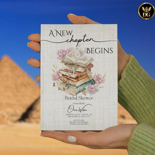 Papyrus Promise – A New Chapter Begins | Ancient Egyptian Papyrus Bridal Shower Digital Invitation